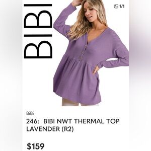 NWOT: OVERSIZED BIBI NWT THERMAL TOP LAVENDER